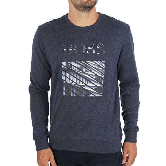 NEW HUGO BOSS men salbo iconic 3 tonal embossed logo slim fit sweatshirt in dark - Picture 1 of 6